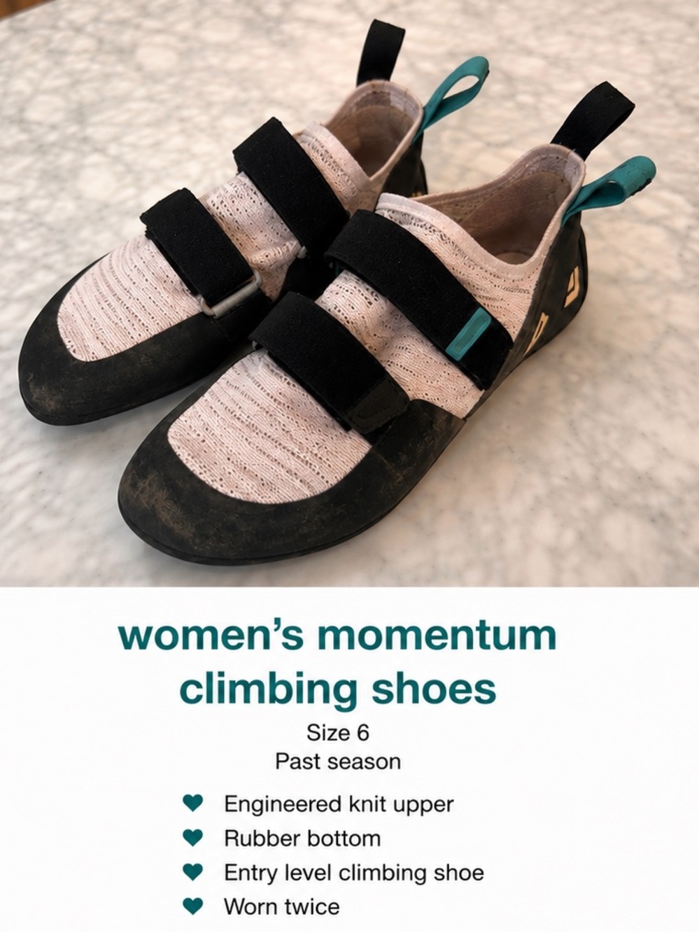 Women's momentum climbing shoes with Teal Pull Tabs